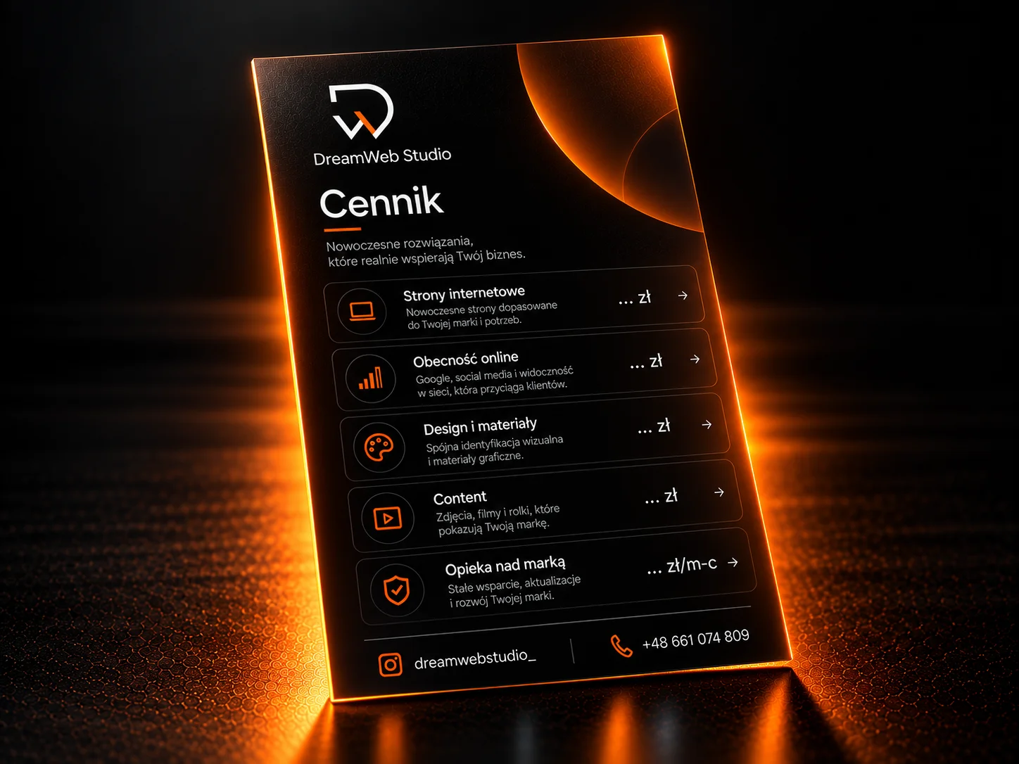 Przykładowy cennik usług DreamWeb Studio