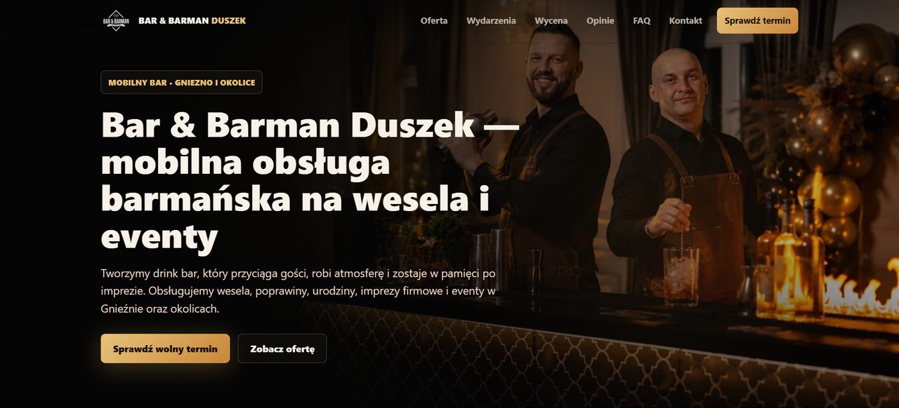 Mockup landing page Barman Duszek