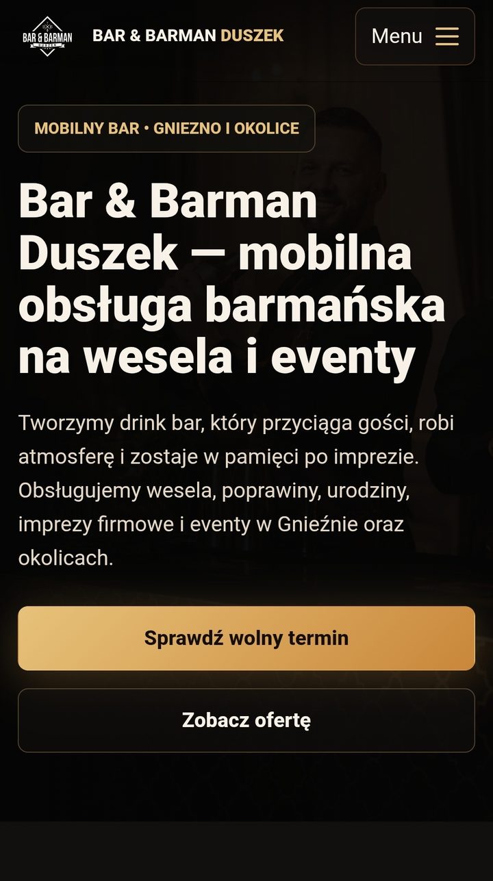 Mobilny widok landing page Barman Duszek